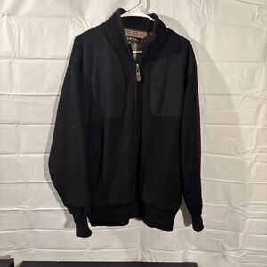 Orvis Mens L Ultimate Foul Weather Sweater Black Wool Full Zip Shooting Lined